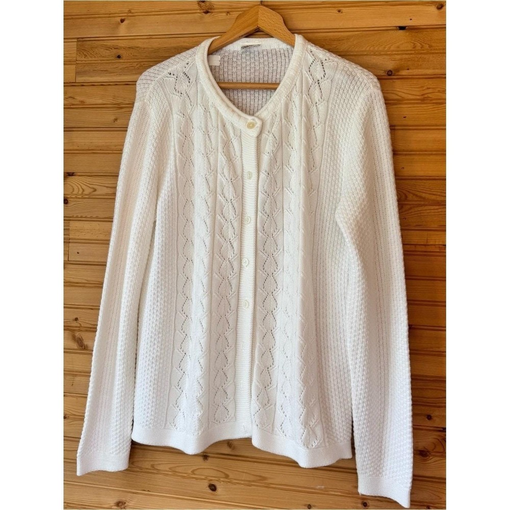 VTG 80s Carriage Court Cardigan Sweater White XL Grandma Cottage Country Club